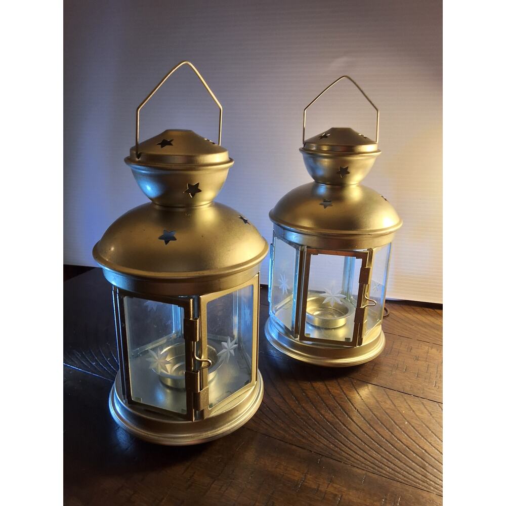 SILVER COLOR LANTERN CANDLE HOLDERS, SET OF 2
